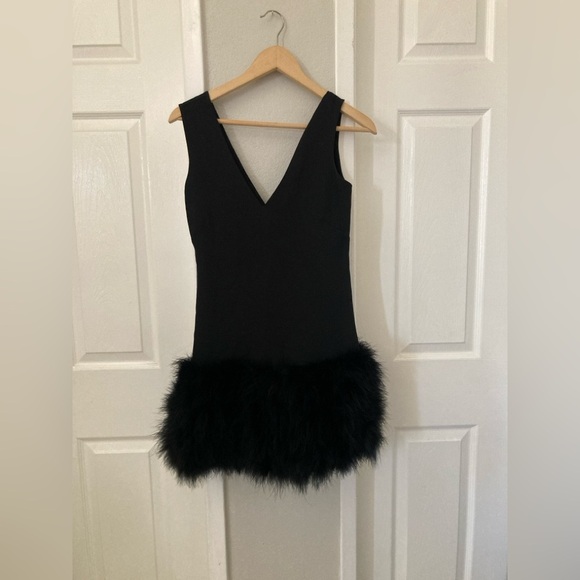 BCBGMaxAzria Jamysen Mini Dress Women Black Feather Sleeveless Deep V-Neck size - Picture 5 of 8